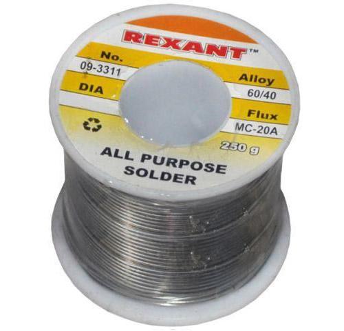 Припой с канифолью REXANT D 0,6мм, 250 гр. (Sn60 Pb40 Flux 2.2%)  арт.09-3311 09-3311