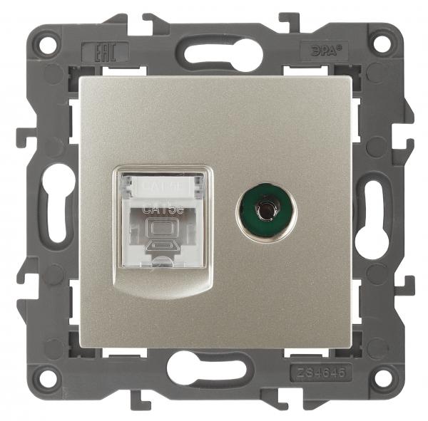 ЭРА  Elegance  Шампань  Розетка RJ45+TV, IP20, 14-3110-04