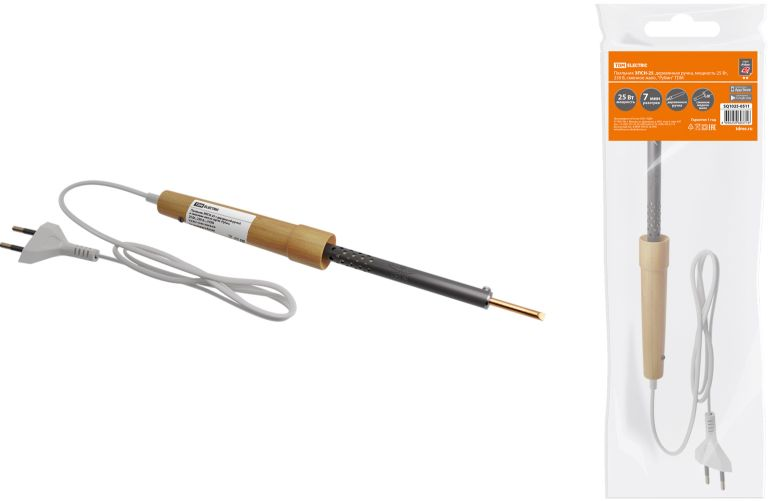 Электропаяльник ЭПСН-25, деревянная ручка, мощность 25 Вт, 230 В, сменное жало, "Рубин" TDM