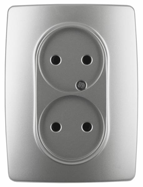 ЭРА  Эра12  Алюминий  Розетка 2X2P, 16АХ-250В 12-2107-03