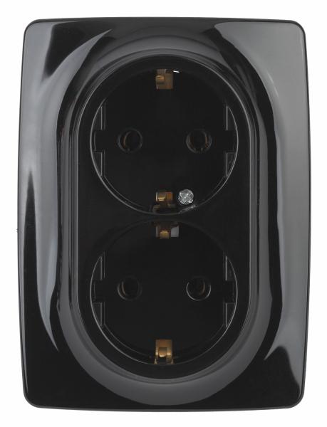 ЭРА  Эра12  Черный  Розетка 2X2P+E Schuko со шторками 16A-250В, IP20 12-2108-06