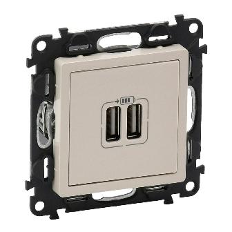 Legrand  Valena  LIFE  Слоновая Кость Зарядное Устройство с 2-мя USB-разьемами 240В/5В 1500мА скрытая установка IP20 / 753512