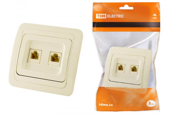 TDM  Валдай  Слоновая Кость  Розетка компьютерная RJ-45 + TФ (RJ-11) SQ1804-0115