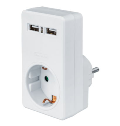 Navigator Адаптер 1 гнезда с заземляющими контактами USB2.1A   61 699 NAD-USB02-1E-C-WH 61699