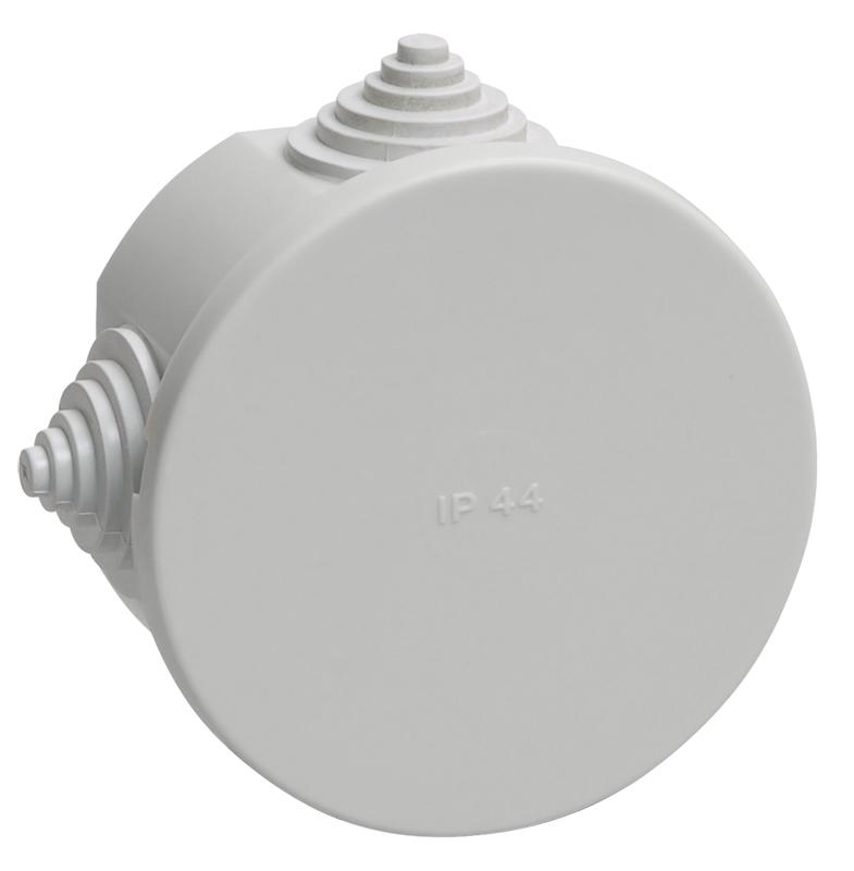 Коробка распаячная IEK КМ41237 для открытой проводки  d75х40 мм IP44 (RAL7035, 4 гермоввода)  UKO11-075-040-000-K41-44