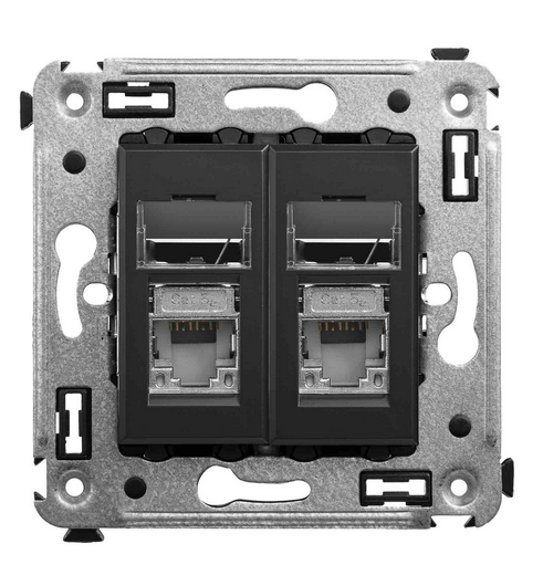 Компьютерная розетка RJ-45 в стену, кат.5e двойная экранированная,"Avanti", "Черный матовый"