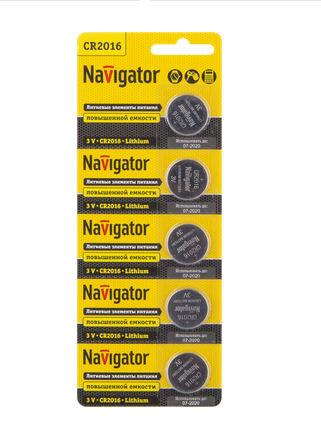 Элемент питания Navigator NBT-CR2016-BP5  94 763 (кратно 5)