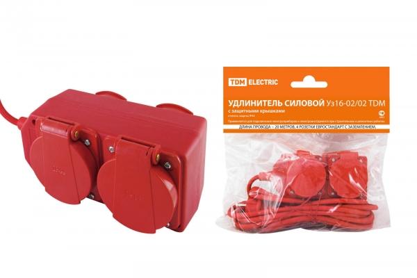 Удлинитель-шнур силовой 4гн с з/к  с защ.крышк. 20м  IP44  ПВС 3х1  Уз16-02/02 TDM