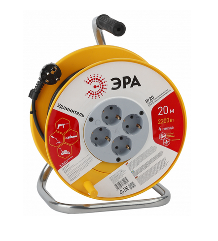 Удлинитель на кат. 4 гн. с з/к ПВС 3*0,75 20м  ЭРА RP-4-3х0.75-20m