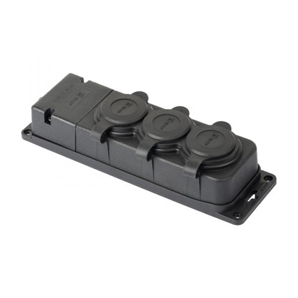 Колодка Каучук IP44 3гн. с з/к с заглушками 230В 2P+PE 16A  EKF PRO