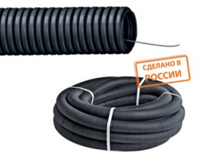 Труба ПНД FRHF гофрированная с протяжкой 16мм TDM легкая цвет черный