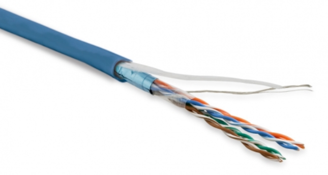 Hyperline FUTP4-C5E-P26-IN-LSZH-BL-100 (100 м) Кабель витая пара, экранированная F/UTP, категория 5e, 4 пары (26 AWG), многожильный (patch), экран - фольга, LSZH, нг(С)-HF, –20°C – +75°C, синий