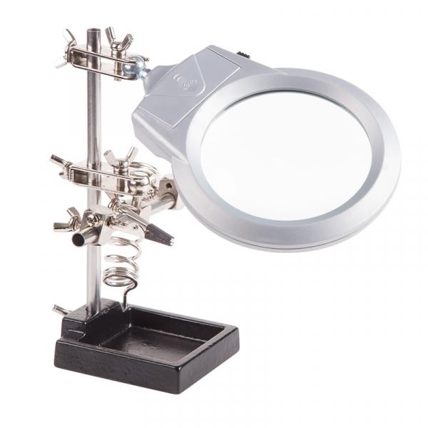 Держатель "третья рука" с лупой х2.5, подставкой под паяльник и LED подсветкой  (CT-293 LED)  (ZD-10M)  REXANT 12-0253