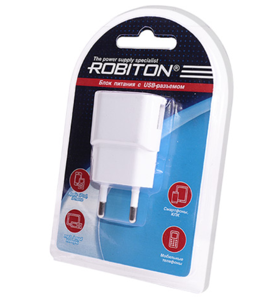 Адаптер/блок питания Robiton N USB1000 white 1000mA с USB входом BL1  SU-1.0-5