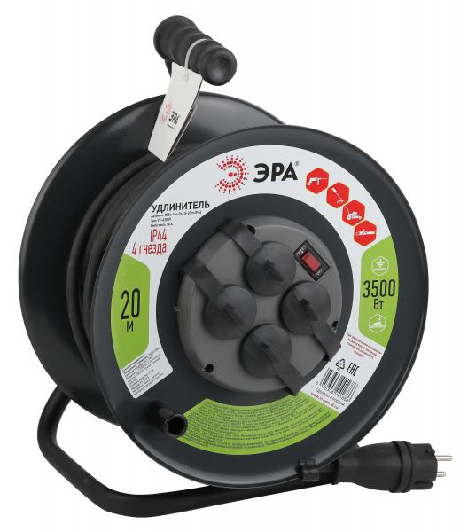 Удлинитель силовой ЭРА RMx-4es-3x2.5-20m-IP44(KG) на м. катушке c/з 4 гн2 0м КГ 3х2.5