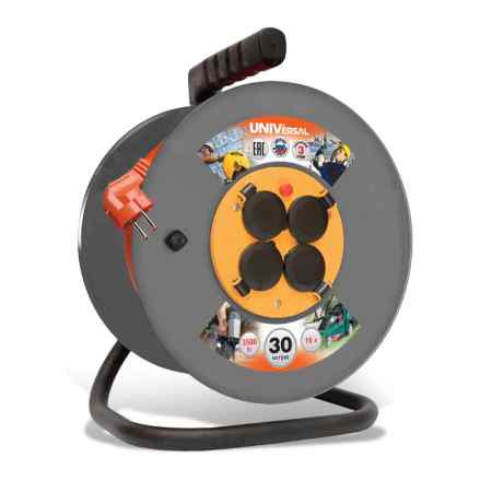 Удлинитель силовой на пластиковой катушке UNIVersal  BEM-250 термо IP-44 ПВС 3*1,5 4гн.30м