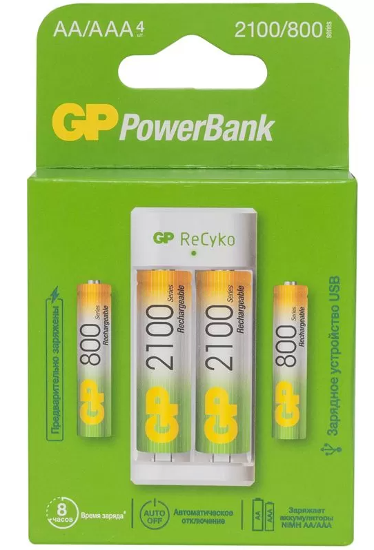 Зарядное утройство GP E211210/80-2CRB4 /12 USB (аккум. в компл. 2 х АА 2100мАч и 2 х ААА 800мАч)