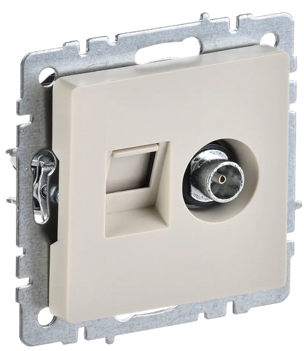 BRITE Роз. двойная TV+RJ45 кат.5E РТВ/РК12-БрКр беж. IEK