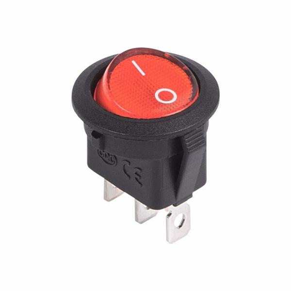 Выключатель клавишный круглый 12V 20А (3с) ON-OFF красный  с подсветкой  (RWB-214)  REXANT 36-2585