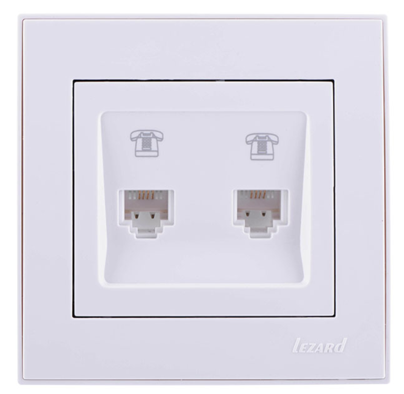 Lezard  Rain  Белый Розетка телефонная 2-местная евро механизм, 1шт 703-0288-138
