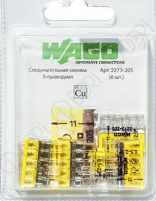 Wago 2273-205  Клемма 5-проводная соединительная для распределительных коробок (упаковка 6шт) 2568
