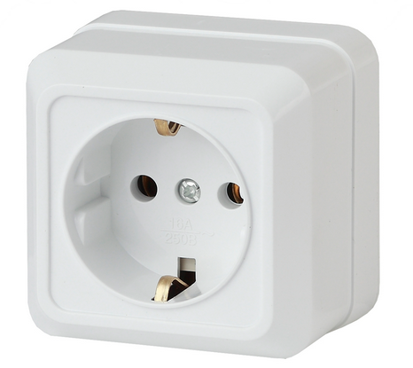 ЭРА  Intro  Quadro  Белый  Розетка 2P+E Schuko, 16АХ-250В, открытая установка   2-202-01 Б0027649