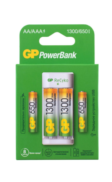 Зарядное утройство GP E211130/65-2CRB4 /12 USB (аккум. в компл. 2 х АА 1300мАч и 2 х ААА 650мАч)