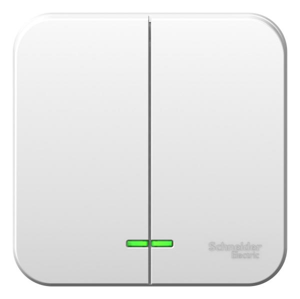 Schneider Electric  BLANCA  Белый  Выключатель 2-клавишный (cхема.5) с подсветкой 6А, 250В, открытая установка BLNVA065101