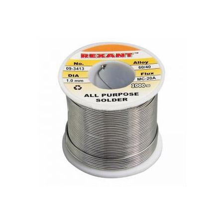 Припой с канифолью REXANT D 1мм, 1000 гр.(Sn60 Pb40 Flux 2.2%)  арт.09-3413
