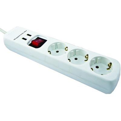 Удлинитель бытовой TDM У03В-USB 3 гнезда, 2USB разъема, 1,5м, вык., з/к, ПВС 3х1мм2  16А/250В