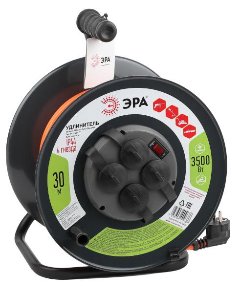 Удлинитель силовой ЭРА RMx-4es-3x1.5-30m-IP44 на м. катушке c/з 4 гн 30м ПВС 3х1.5