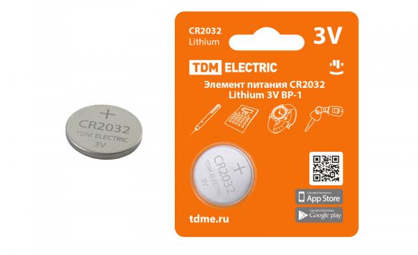 Элемент питания CR2032 Lithium 3V BP-1 TDM