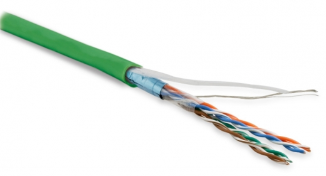 Hyperline FUTP4-C5E-P26-IN-LSZH-GN-100 (100 м) Кабель витая пара, экранированная F/UTP, категория 5e, 4 пары (26 AWG), многожильный (patch), экран - фольга, LSZH, нг(С)-HF, –20°C – +75°C, зеленый