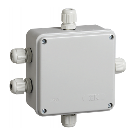 Коробка КМ41330 распаячная для открытой установки 100х100х50 мм IP55 (RAL7035, гермовводы PG9 5 шт)