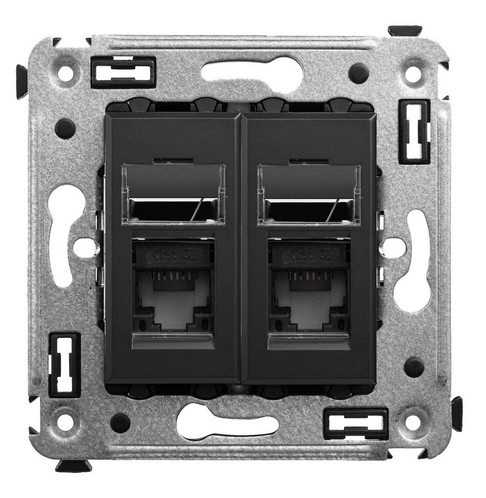Компьютерная розетка RJ-45 в стену, кат.6А двойная, "Avanti", "Черный матовый"