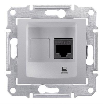Schneider Electric Sedna Алюминий Розетка механизм компьютерная 1-местная RJ45 категория 6, неэкранированная UTP с пружинными зажимами IP20 скрытая установка SDN4700160