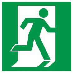 Самоклеящаяся этикетка "Выход здесь" (правосторонний) 150х150 мм