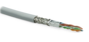 Hyperline SFUTP4-C6-P26-IN-LSZH-GY-500 (500 м) Кабель витая пара, экранированная SF/UTP, категория 6, 4 пары (26 AWG), многожильный (patch), экран - фольга + медная оплетка, LSZH, серый