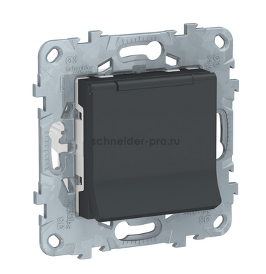 Schneider Electric Unica NEW Антрацит Розетка с заземляющими контактами, со шторками с крышкой, 16 А, 250 В, IP40,, NU503754TA