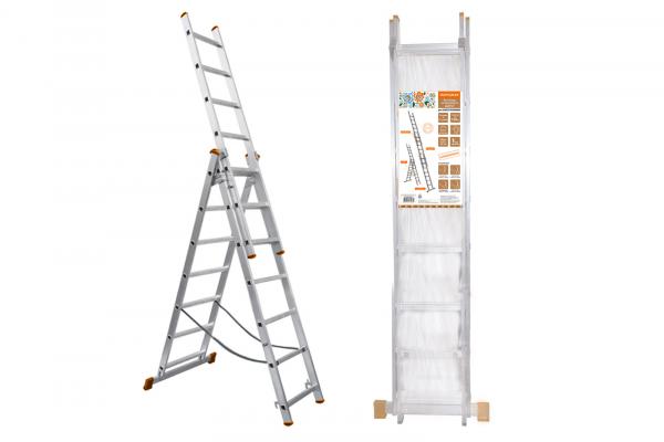 Лестница 3-секц алюм 3*7ст 196/307/448  ЛА3х7, h=4480 мм, Народная