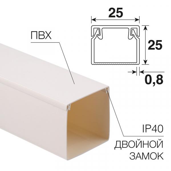 Кабель-канал 25х25 мм белый (32 м/уп.) REXANT 28-2525-2 (кратно 32)