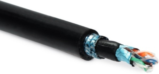 Hyperline FUTP4-C5E-S24-ARM-OUT-PE/PE-BK (куски) Кабель витая пара F/UTP, кат.5e,4 пары(24 AWG), одножильный(solid), экран-фольга, бронир.стальн. лентой, внеш., PE/PE, -40°C-+60°C, черный