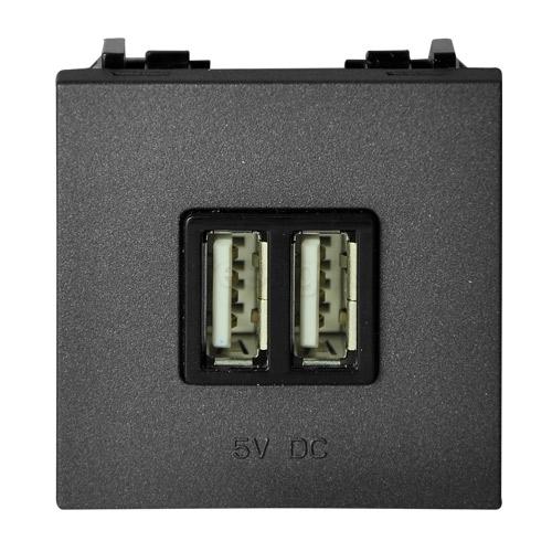 ABB  Zenit  Антрацит механизм USB зарядного устройства, 2М, 2х750 мА / 1х1500 мА/2CLA228500N1801/