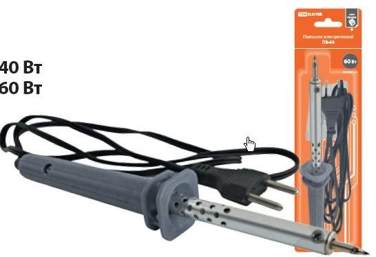 Электропаяльник TDM 60 Вт, ПЭ-60  с жалом типа "конус", в комплекте подставка, "Гранит"