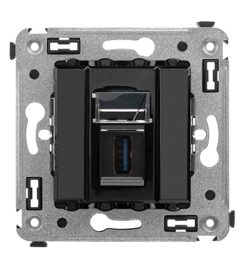 USB 3.0 розетка одинарная в стену, тип А-А, "Avanti", "Черный квадрат"