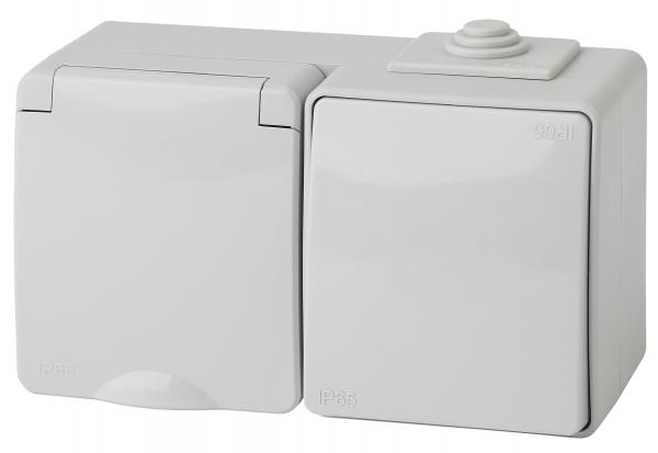ЭРА  Эксперт  Серый  Блок розетка+выключатель горизонтальный IP65, 16A(10AX)-250В, открытая установка   11-7601-03 Б0035993