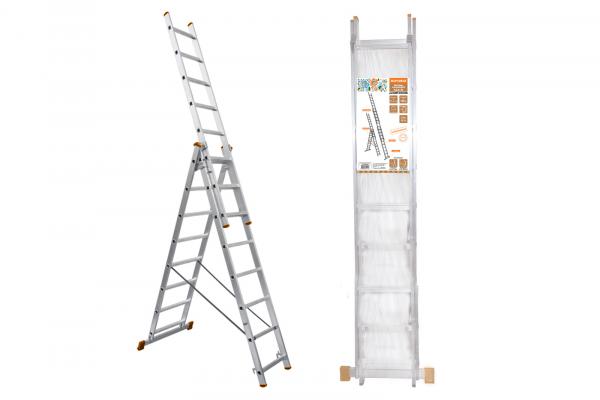 Лестница 3-секц алюм 3*10ст 263/440/627, ЛА3х10, Народная TDM