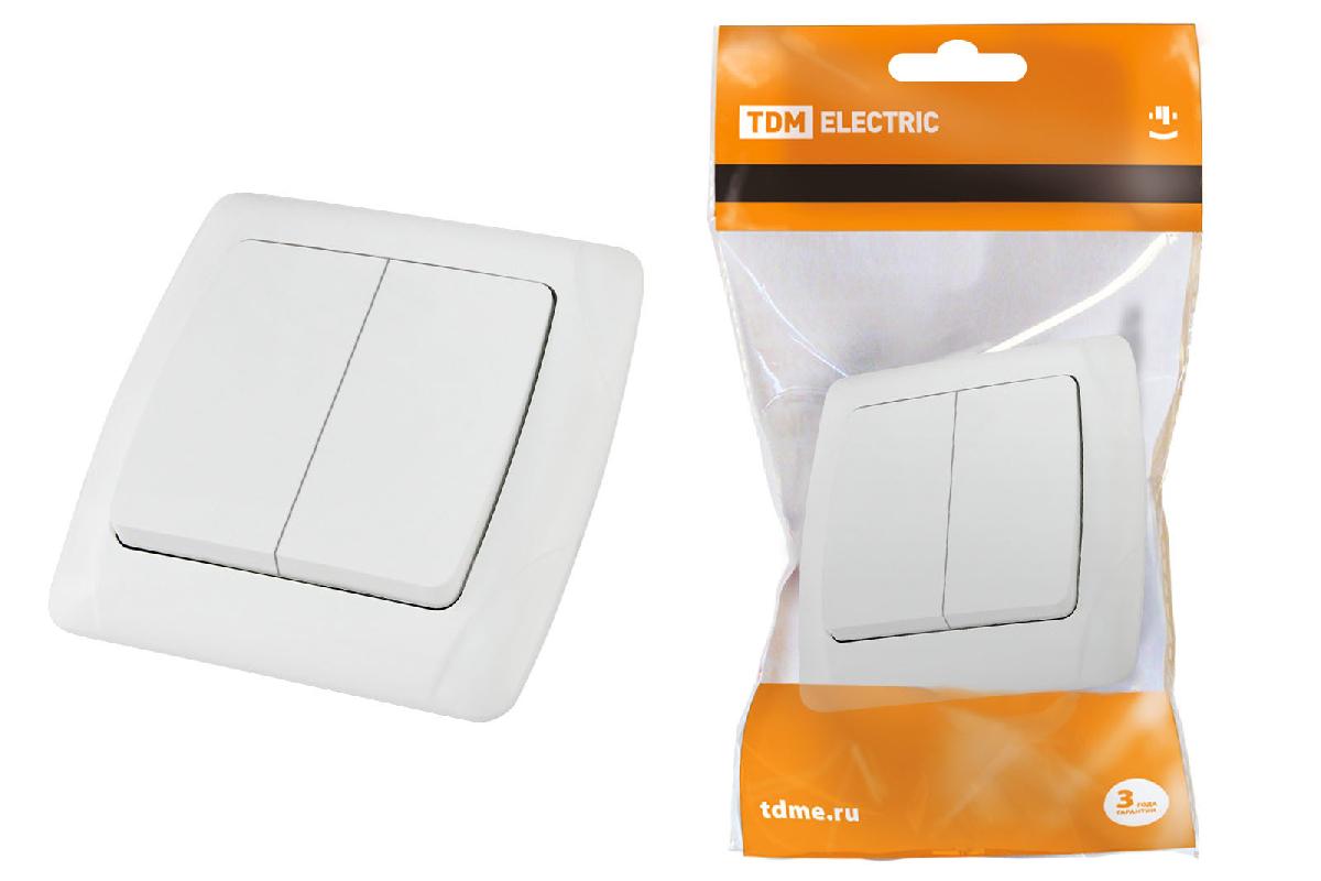 TDM  Онега  Белый  Выключатель 2-клавишный СП 10А IP20 SQ1805-0002