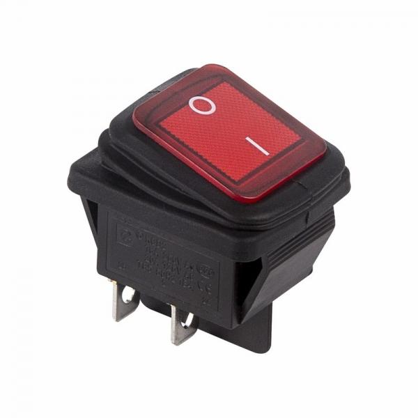 Выключатель клавишный 250V 15А (4с) ON-OFF красный с подсветкой  влагозащита  (RWB-507)  REXANT 36-2360
