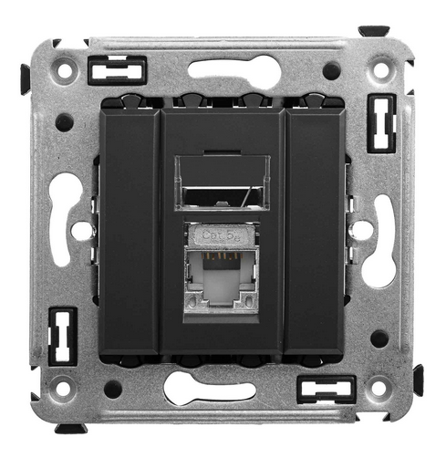 Компьютерная розетка RJ-45 в стену, кат.5e одинарнаяэкранированная,"Avanti", "Черный матовый"